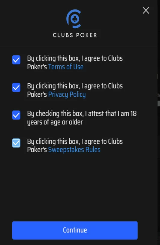 Clubs poker sign up