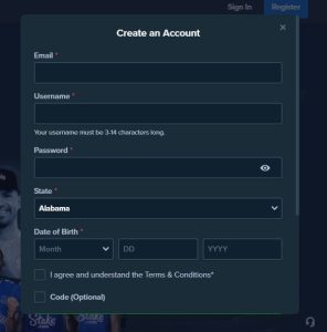 Stake.us sign up box