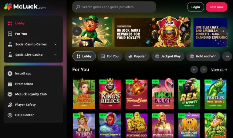 McLuck Casino homepage