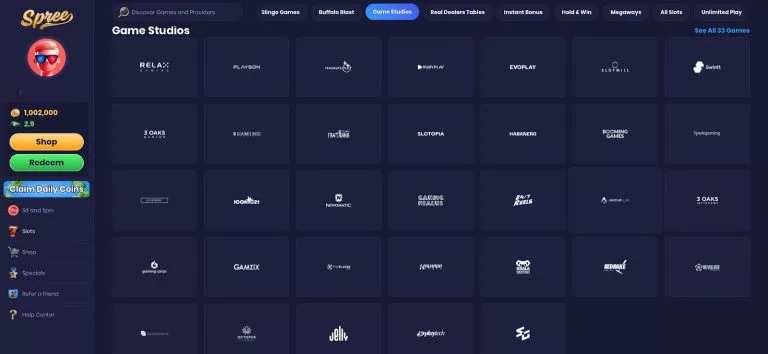 Software providers at Spree Casino