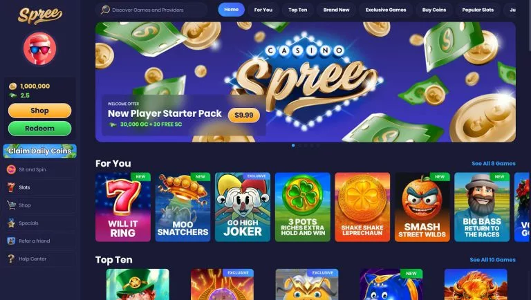 Spree Casino homepage