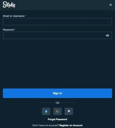 Stake.us sign in screen