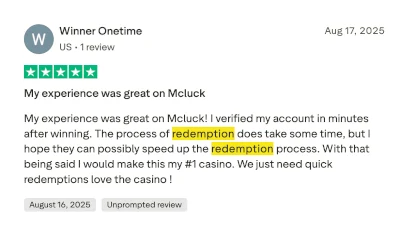 McLuck Trust Pilot Review Prize Redemption